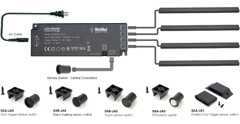Sensor strip cabinet light